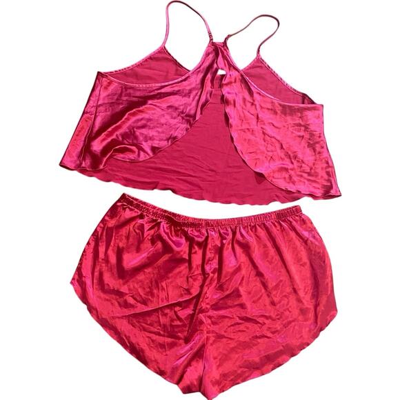 Satin Raspberry Pink Pajama Set Silky 2 Piece Cami & Shorts Sleepwear 5X plus - Picture 3 of 8